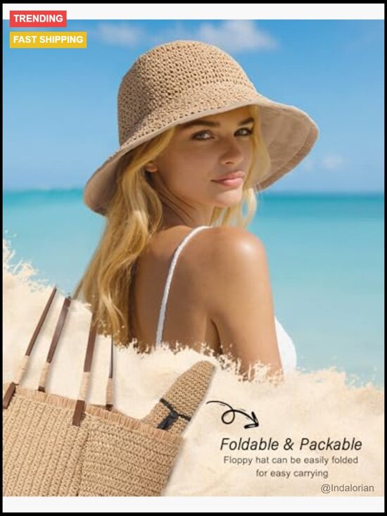 Handmade Straw Bucket Hat with UV Protection - Packable Wide Brim Sun Hat for main image 5